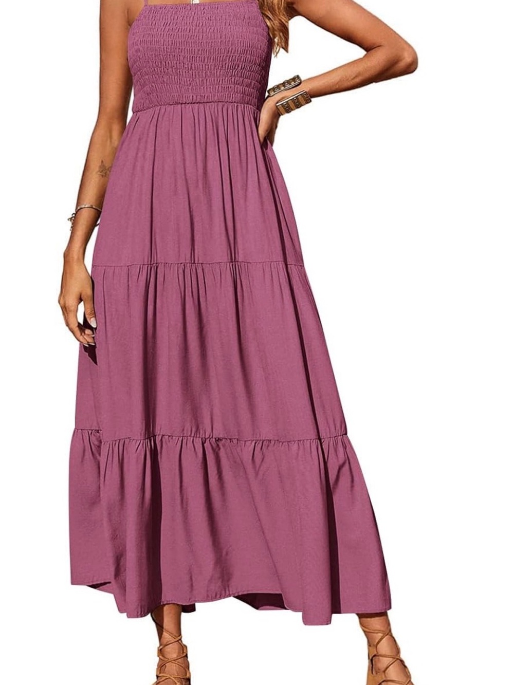 Smocked Strapless Maxi Dress in Mauve